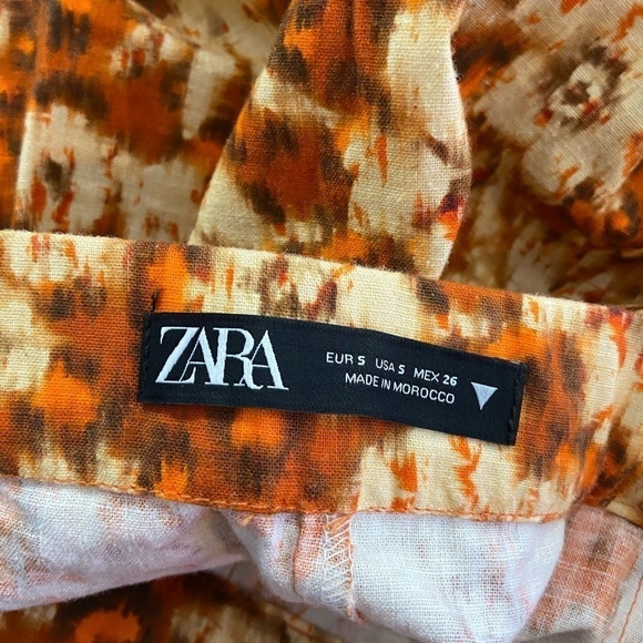 ZARA Printed Linen Geometric Floral Tie Dye Floral Pants - Picture 12 of 14